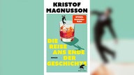 Buchcover: "Die Reise ans Ende der Geschichte" von Kristof Magnusson (auf türkisenem Grund steht ein Longdrink-Glas mit orangenem Getränk, auf dem ein Miniatur-Mann im Anzug balanciert)