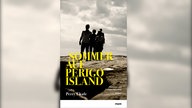 Das Buchcover "Sommer auf Perigo Island" von Perry Chafe. Der Titel hat eine gelbe Schrift. Vier Personen, augenscheinlich drei Kinder und ein Erwachsener, stehen auf einem Felsen vor grauem Wolkenhimmel. Die gesichter sind nicht zu erkennen.