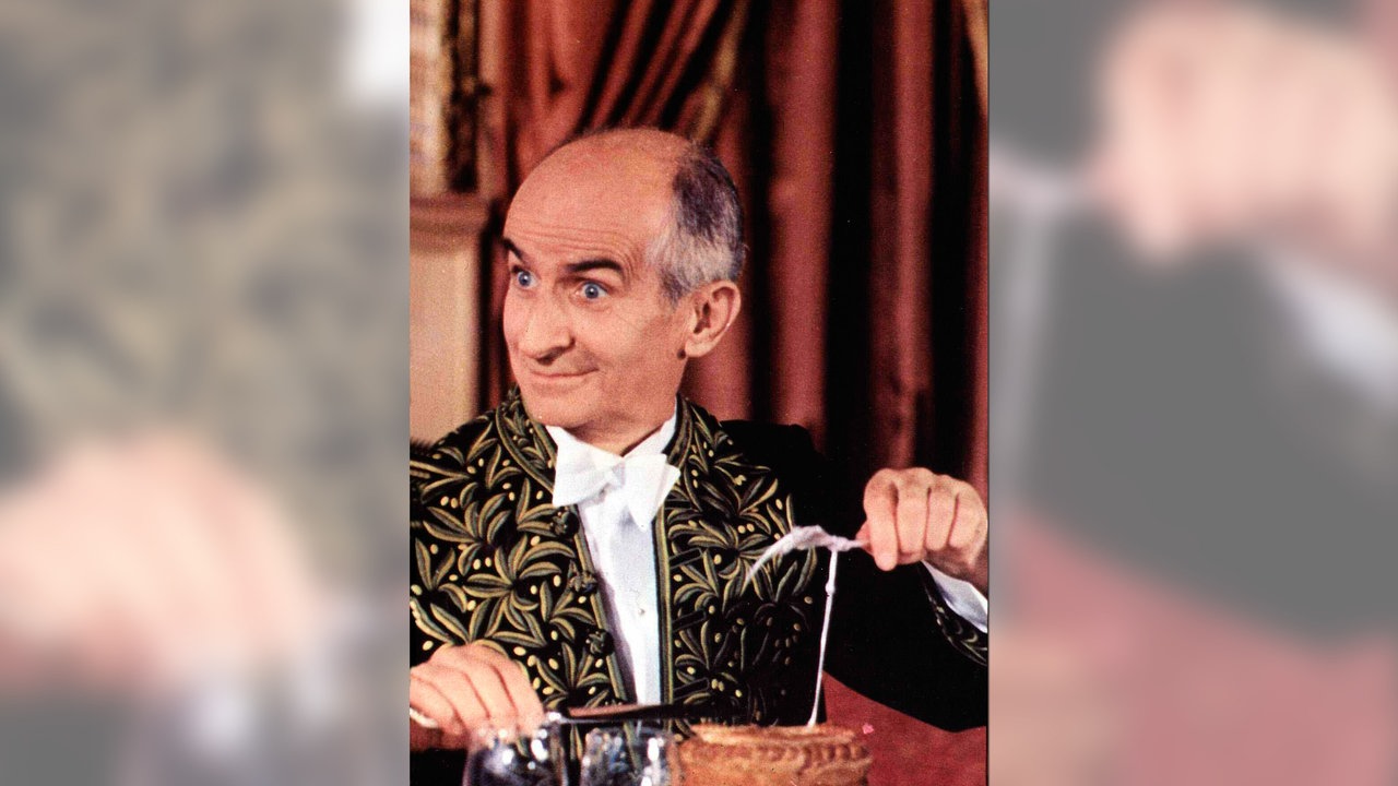Louis de Funès als Feinschmecker in "Brust oder Keule", 1976