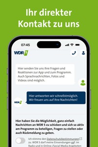 Screenshot der WDR 5 App zeigt Einstieg in die Messenger-Funktion