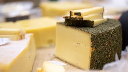 Käse aus verschiedenen Ländern liegen auf einem Brett beim World Cheese Awards am 13.11.2025 in Bern.