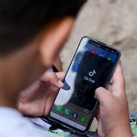Ein Junge blickt auf ein Smartphone, auf dem die TikTok-App zu sehen ist.