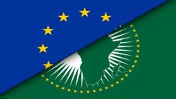 Flaggen der EU und der Afrikanischen Union. 