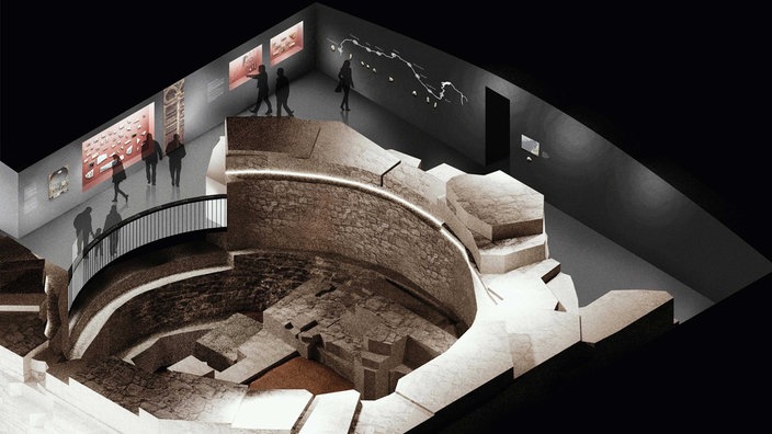 Archäologischer Rundgang im Praetorium, Blick auf das Oktogon (Simulation).