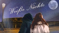 Nacht in St. Petersburg, Mann und Frau vor Sternenhimmel, Schriftzug "Weiße Nächte".