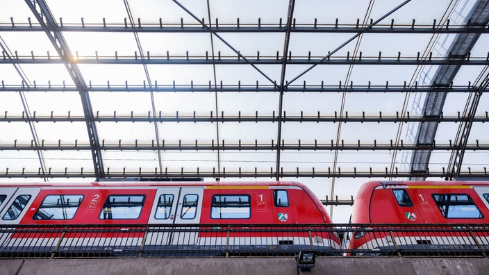 Eine S-Bahn steht im Kölner Hauptbahnhof.