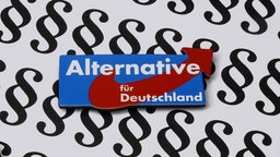 Symbolbild: AfD-Logo auf Paragrafen.