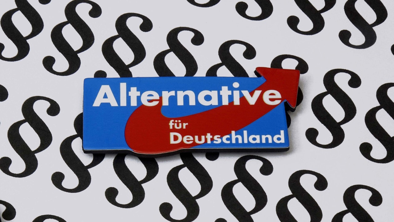 Symbolbild: AfD-Logo auf Paragrafen.