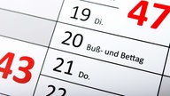 Symbolbild: Ein Kalender von 2024 weist den "Buß- und Bettag" aus, allerdings nicht als Feiertag.