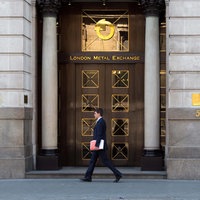 Eingang zur London Metal Exchange (LME) in der Leadenhall Street, City of London. 
