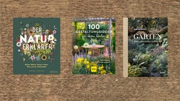 Cover von drei Gartenbüchern: "1.000 Gestaltungsideen, Der Naturerklärer, Gärten"