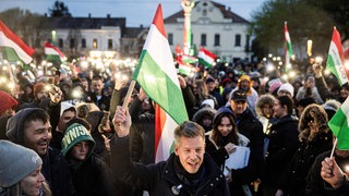 Peter Magyar, der ungarische Oppositionsführer, während einer Kundgebung seiner Partei in Ungarn.