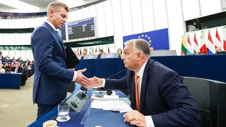 Péter Magyar und Viktor Orbán im Europaparlament