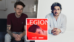 Die beiden Gewinner neben dem Podcast-Cover