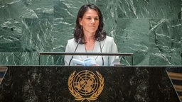 Annalena Baerbock, damalige Außenministerin, spricht bei der 79. Generaldebatte der UN-Vollversammlung, September 2024. 