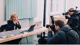 Patricia Schlesinger wird von Fotografen im Landgericht Berlin II Mitte fotografiert, 18.01.2025.