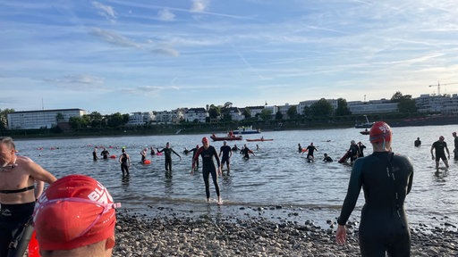 Die Teilnehmenden des Triahtlons am Wasser.