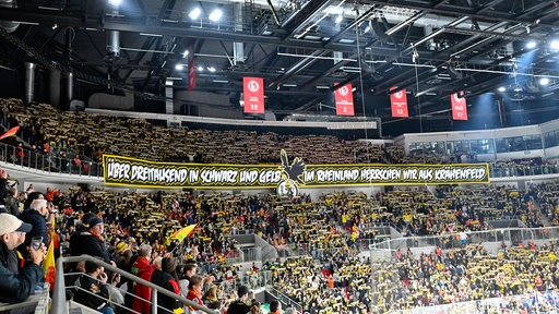 Fans der Krefeld Pinguine beim Auswärtsspiel bei der Düsseldorfer EG.