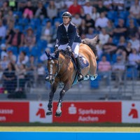 Springreiter Ben Maher auf seinem Pferd Point Break beim CHIO in Aachen.