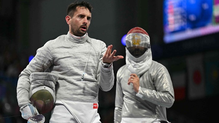 Der deutsche Säbelfechter Matyas Szabo bei den Olympischen Spielen in Paris 2024