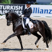 Der Dressurreiter Justin Verboomen auf seinem Pferd Zonik Plus beim CHIO in Aachen 2025.