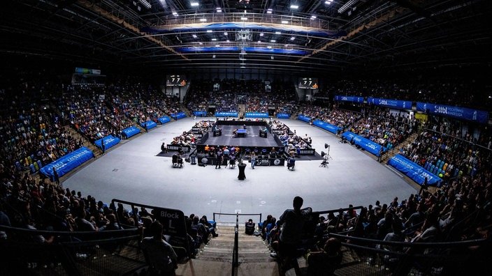 Die Süwag Arena in Frankfurt beim TTBL-Finale 2025