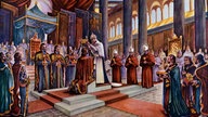Farbdruck nach Aquarell, Die Kaiserkroenung Ottos I. 