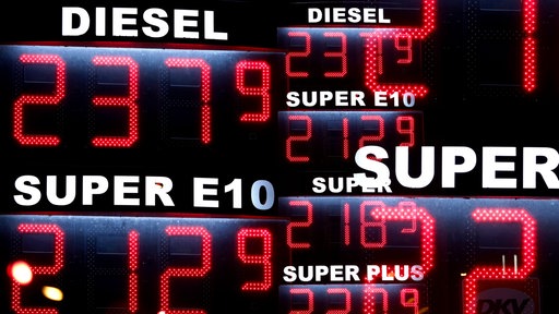 Collage aus Spritpreisen an der Tankstelle
