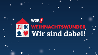 Logo WDR 2 Weihnachtswunder vor einem dunkelblauen Hintergrund mit Sternen