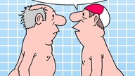 Loriots legendärer Sketch von den beiden Herren Dr. Klöbner (l) und Herr Müller-Lüdenscheidt in der Badewanne abgewandelt von Martin Erl