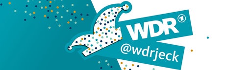 Grafik in blau, weiß und Konfetti. Aufschrift: WDRjeck