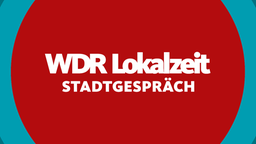 Der Schriftzug WDR Lokalzeit Stadtgespräch auf rotem Hintergrund