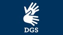 WDR DGS Symbol. Ein Icon bestehend aus zwei weißen Händen mit der Schrift "DGS" als Abkürzung für "Deutsche Gebärdensprache"  