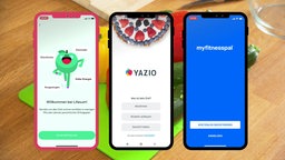 Drei Mobiltelefone mit drei verschiedenen Ernährungsapps