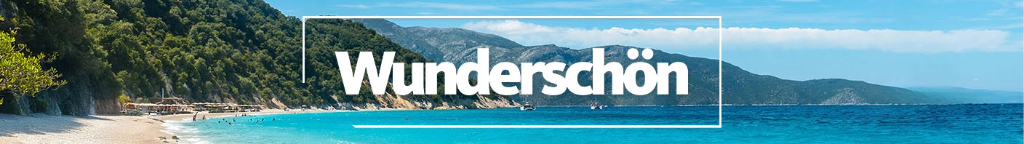 Schriftzug Wunderschön vor einem Strand und blauem Meer
