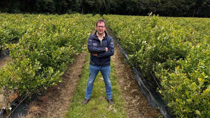 Chris Hensgens auf einem Feld seines landwirtschaftlichen Betriebs im Selfkant