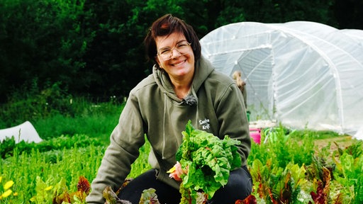 Sandra Kreft erntet Mangold.