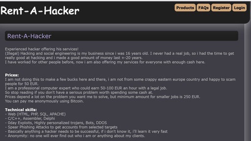Kriminelles Angebot eines Hackers im Darknet